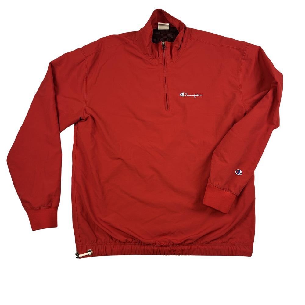 Champion Pullover‎ Jacket Mens Medium Half Zip Red Windbreaker Athletic